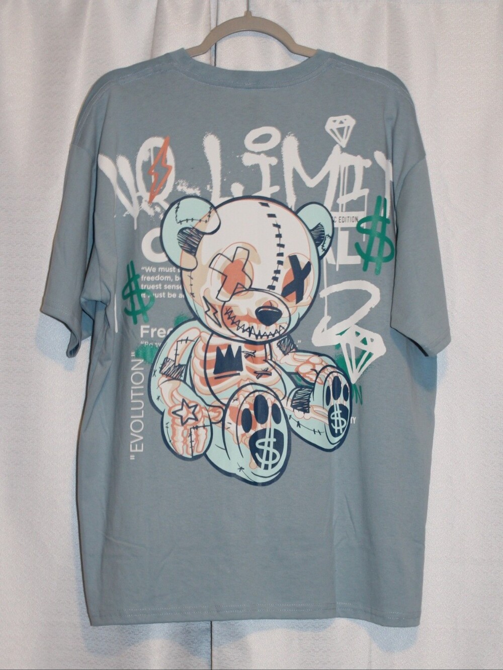 NWOT Men’s Large No Limit Teddy Bear Graphic Tee – Light Blue